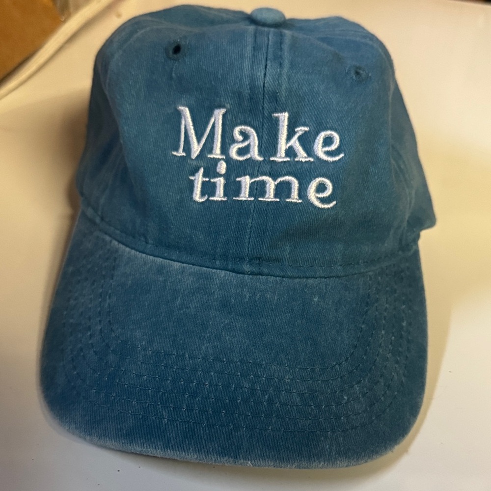 Embroidered Cotton Denim Chambray Blue Make Time Cap 🧢 NEW